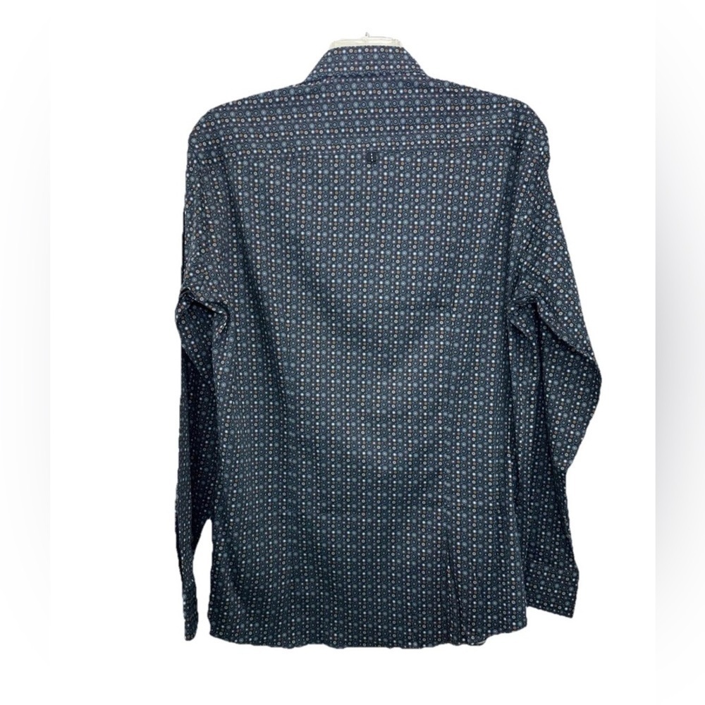NWT 7 Downie St London Blue Print Button Up Shirt Mens Large Fitted Long Sleeve - Picture 2 of 10